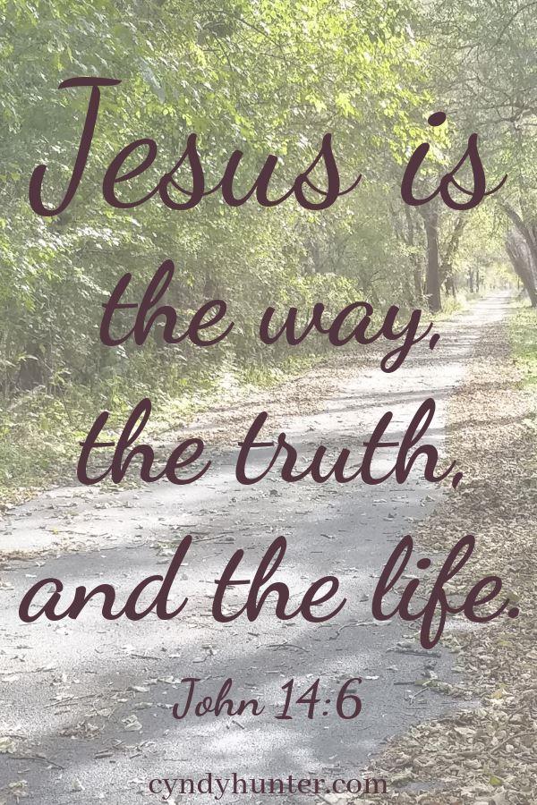 Picture with the scripture Jesus is the way, the truth, and the life.