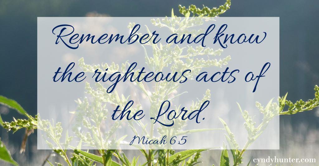 Remember and know the righteous acts of the Lord. Micah 6:5